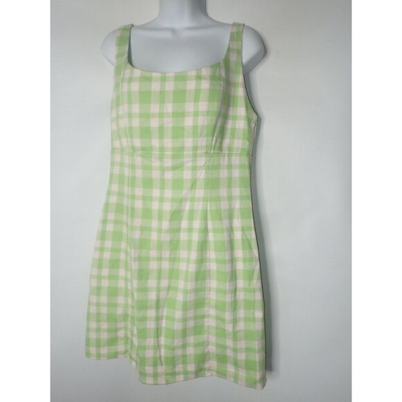 Empyre Green & White Plaid Sleeveless Dress L Casual Cottagecore Check - Picture 2 of 6